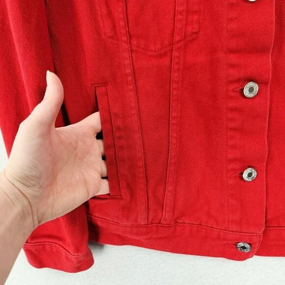 MSGM Jacket Womens Large Red Denim Trucker Milano Cotton Made In Italy Logo